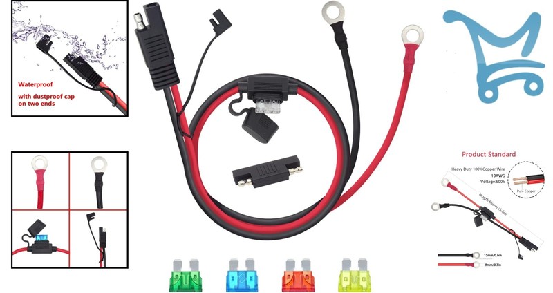 2 FT SAE Extension Cable Copper 10GA Waterproof Quick Connect with Fuse gallery