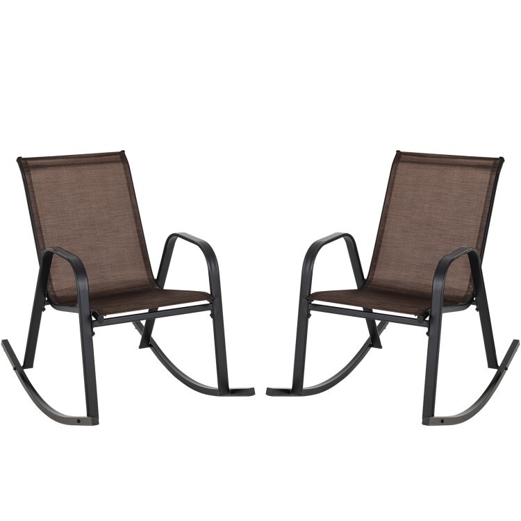 2 Pcs Backyard Rocking Chair Set & Breathable Seat Fabric Heavy Duty Metal Frame gallery