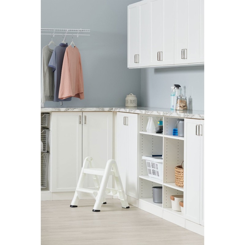 Rubbermaid EZ Two Step Durable Folding Plastic Ladder Step Stool, White gallery