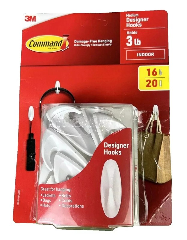 3M Command Indoor Medium Designer Hanging Hooks, 16 Hooks & 20 Strips gallery