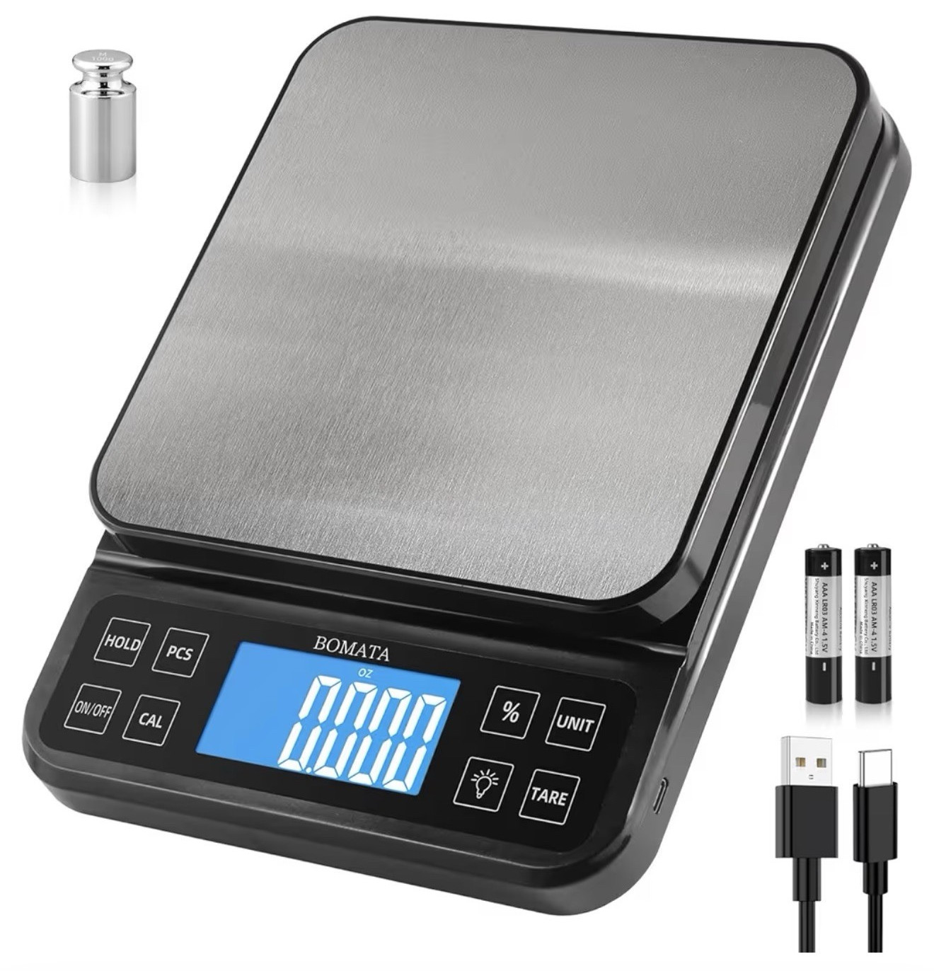 BOMATA B613 Digital Kitchen Scale Stainless Steel Platform Backlit Tare USB gallery