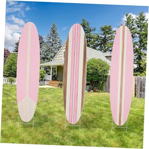 3 Pcs Summer Surfboard Yard Signs with Stakes 35 Inch Large Surfboard Pink gallery