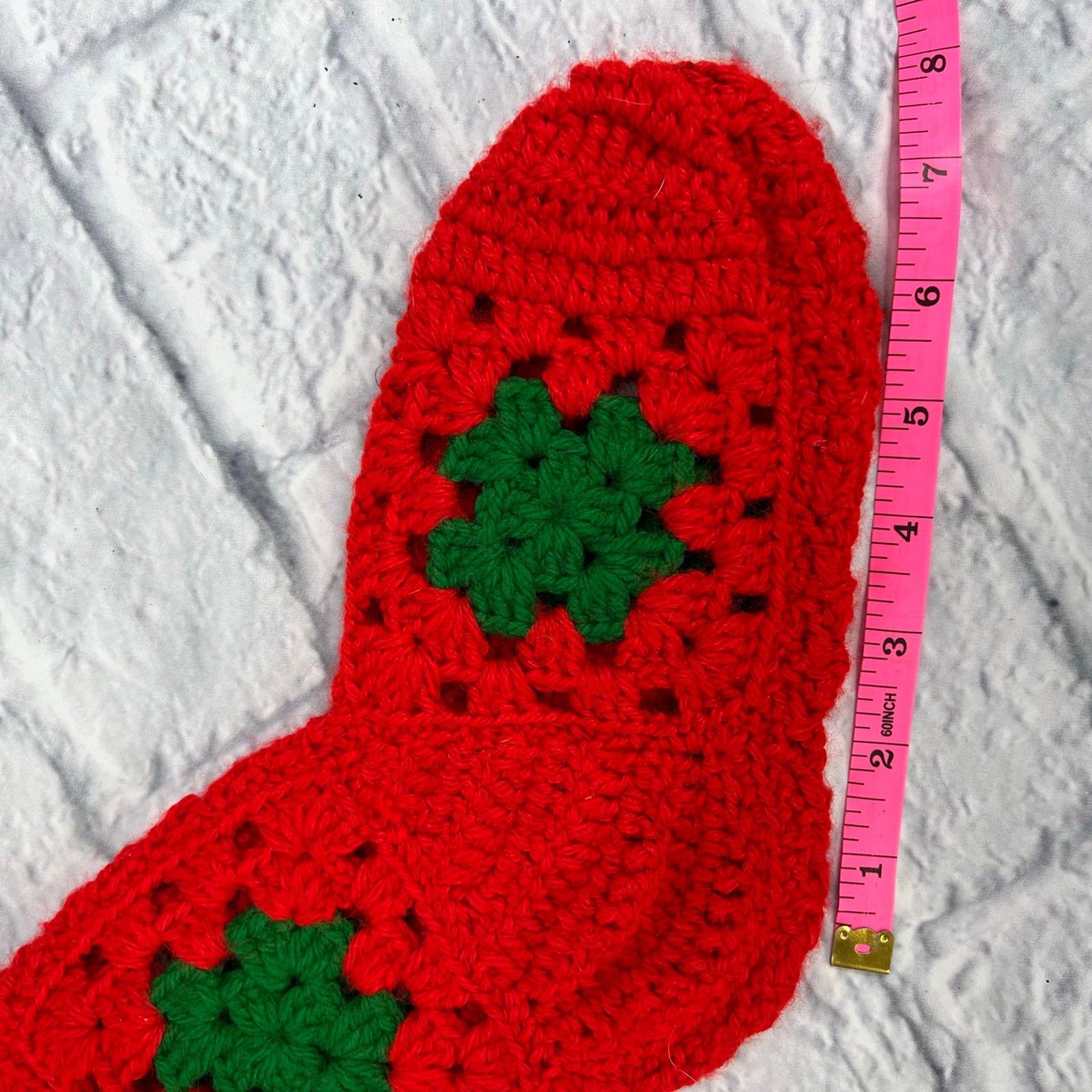Christmas Stocking Granny Square Handmade Red Green Crochet Knit gallery