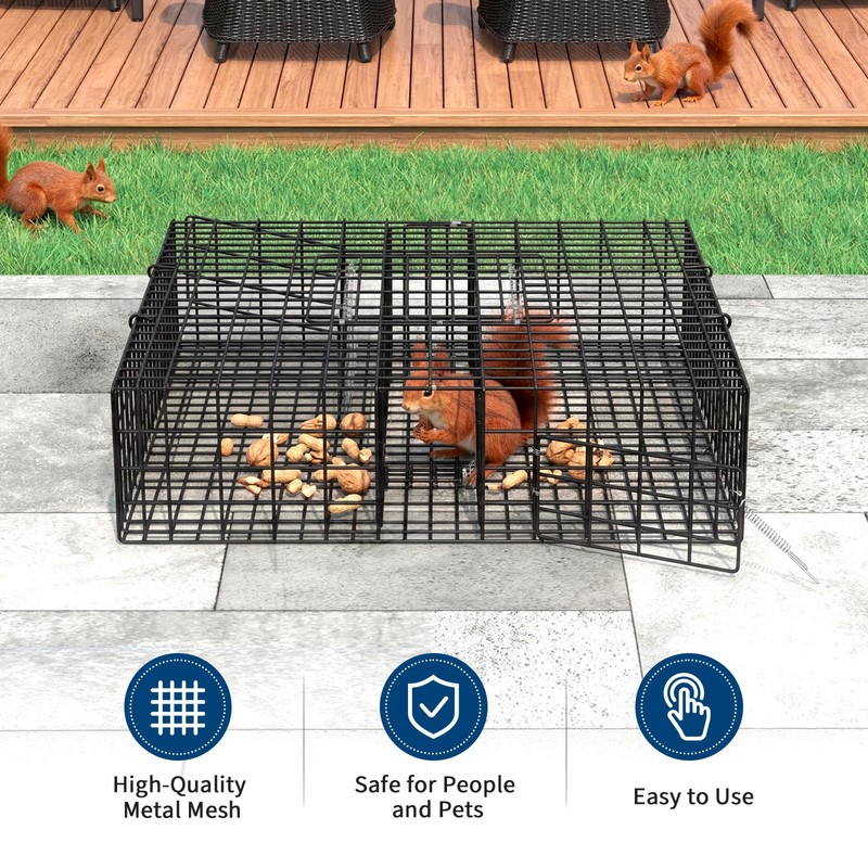 24" 2-Door Humane Squirrel Trap Cage with Carrying Handle & Top Release Lid gallery