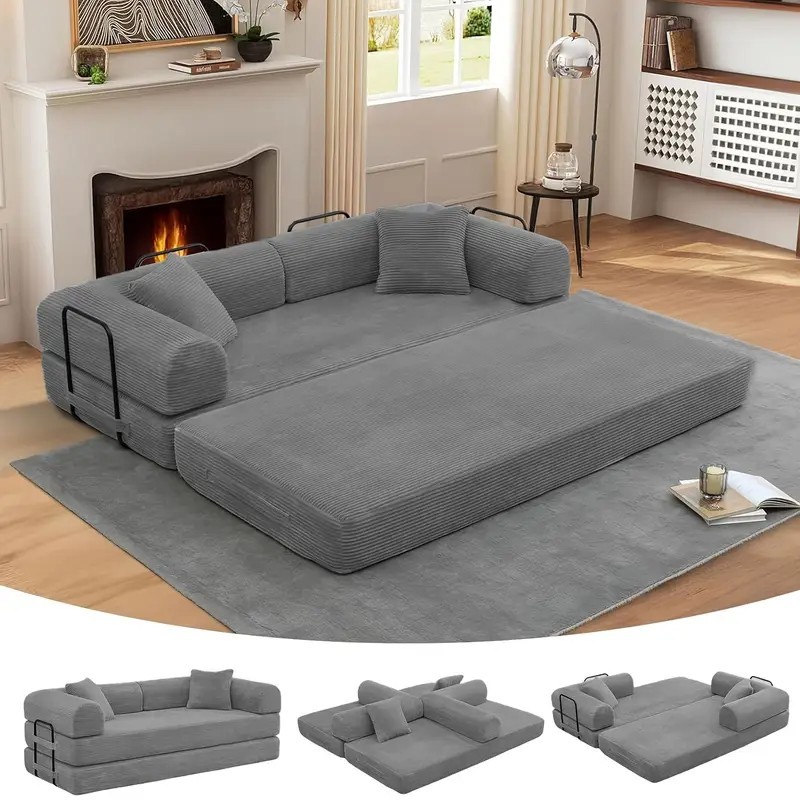 Sectional Sofa Bed Comfy Boneless Modular Corduroy Sofa Couch Convertible 4 in 1