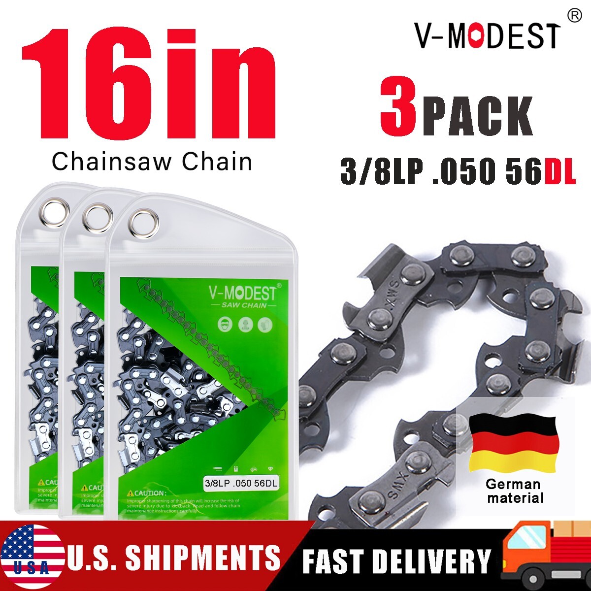 3PACK 16" inch Chainsaw Saw Chain Blade 3/8"LP .050" 56DL Semi Chisel Chain gallery