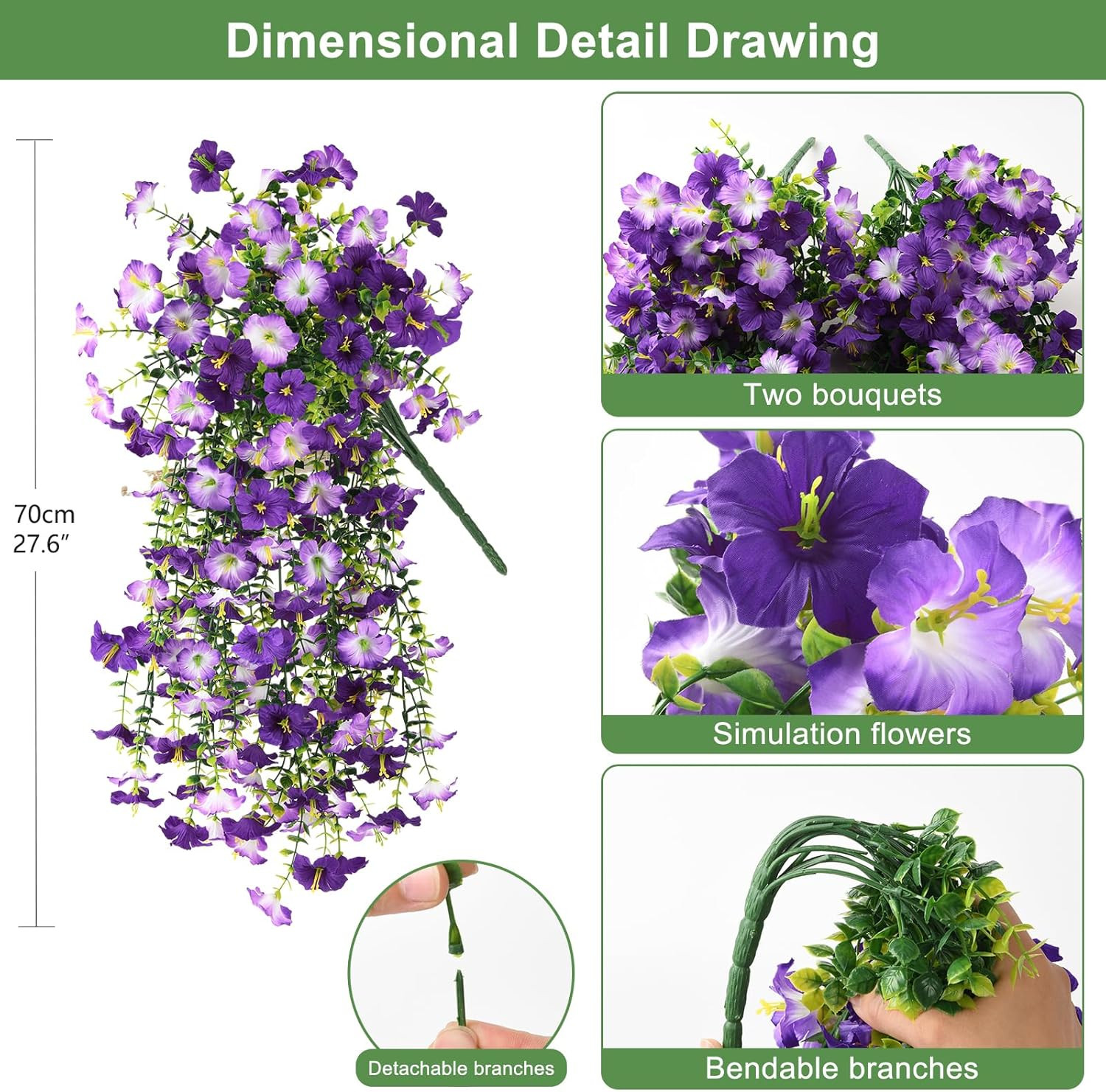 Artificial Fake Flowers Plants for Outdoor Spring Summer Decoration,2 PCS Faux S gallery