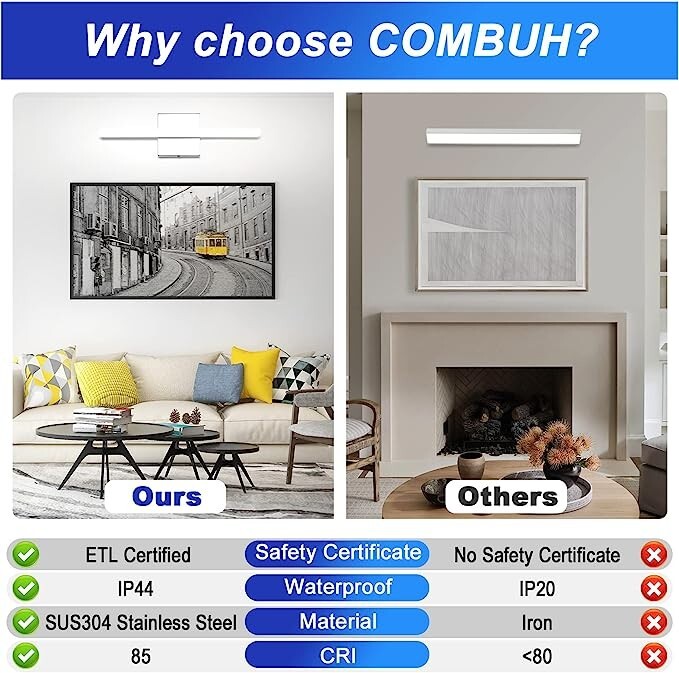 Combuh Modern Bathroom Light Fixtures over Mirror 16 Inch IP44 9W Chrome Bar gallery
