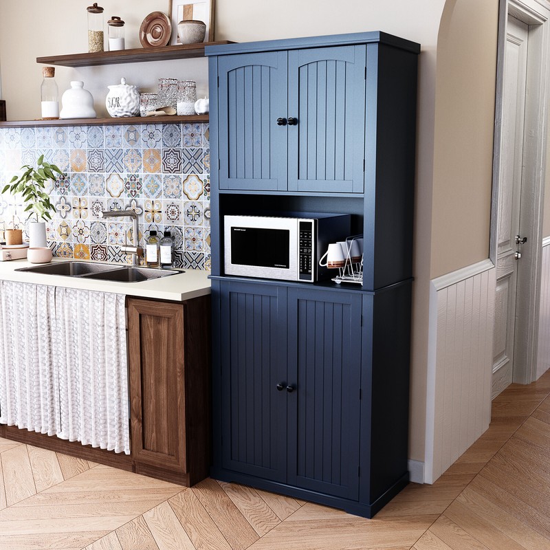 72" Tall Kitchen Storage Cabinet Pantry Cupboard w/ 4 Doors & Adjustable Shelves gallery