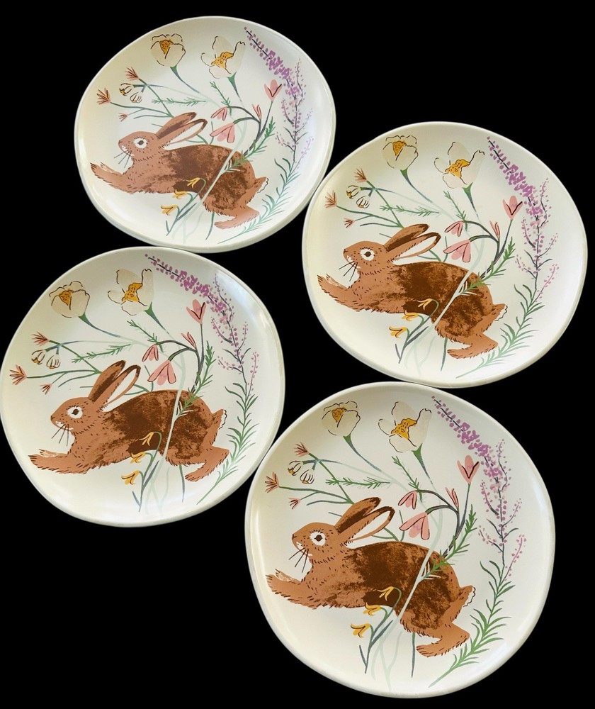 Threshold Melamine Bunny Rabbit Wildflowers Plate 8.75” Free Form Edges Set - 4