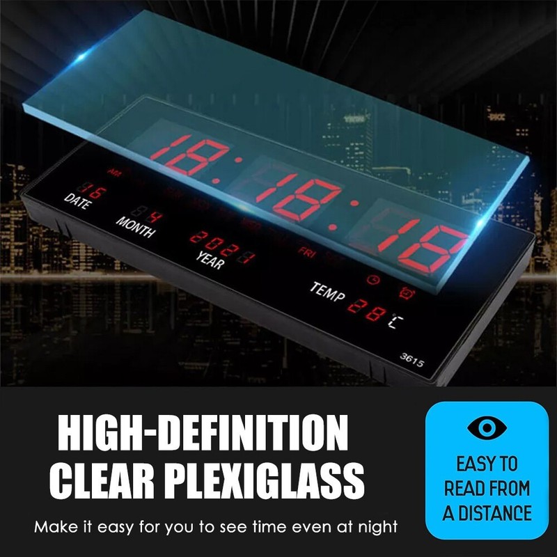 Large Screen Digital Wall Clock LED Display Desk Time Temperature Calendar Date gallery