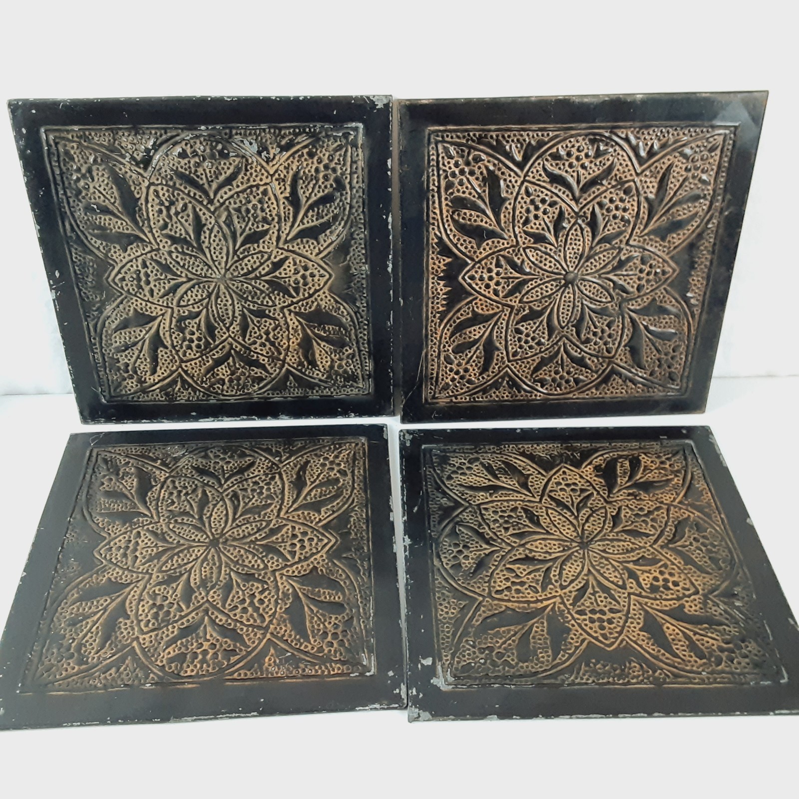 Wall Decorations Set of 4 Metal 12" Square Black & Brown Boho Modern Rustic gallery