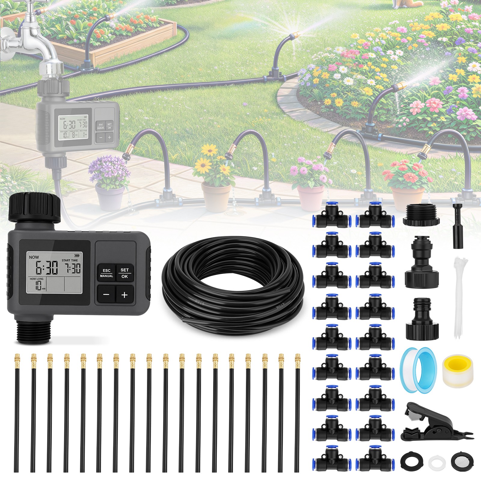 66FT Drip Irrigation System w/Timer Automatic Garden Watering for Lawn & Plant gallery