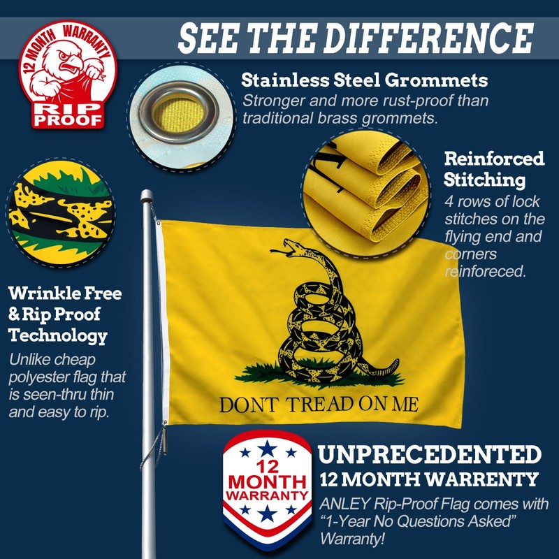 Anley Rip-Proof Technology Double Sided 3-Ply Don't Tread On Me Gadsden Flag 3x5 gallery