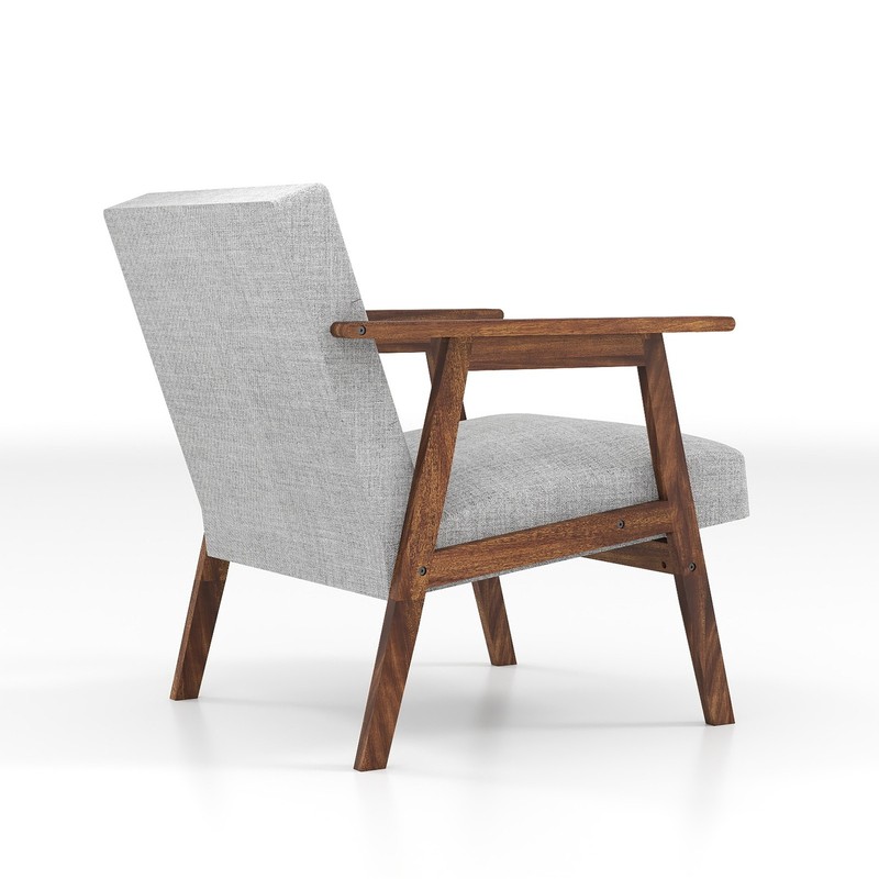 Chair Solid Wood Framed Leather Mid-Century Armchair light Gray for Living Room gallery