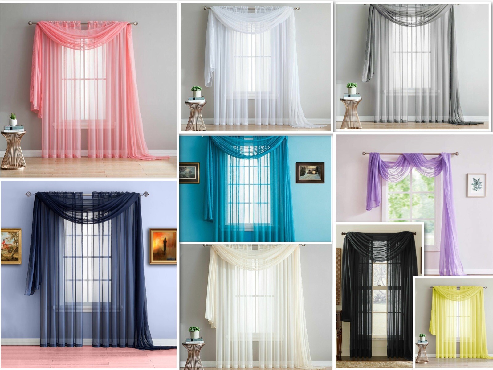 New 216" Long Sheer Valance Window Scarf- Standard and Extra Large - All Colors gallery