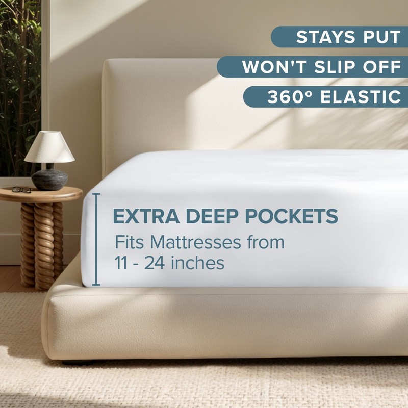 Bare Home 24" Deep Pocket Fitted Sheet - Premium 1800 Microfiber gallery