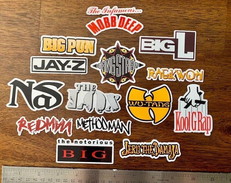 15 90's Rap Logo Sticker Pack - Clear, Holographic, or White- Jay-Z Nas Hip-Hop gallery