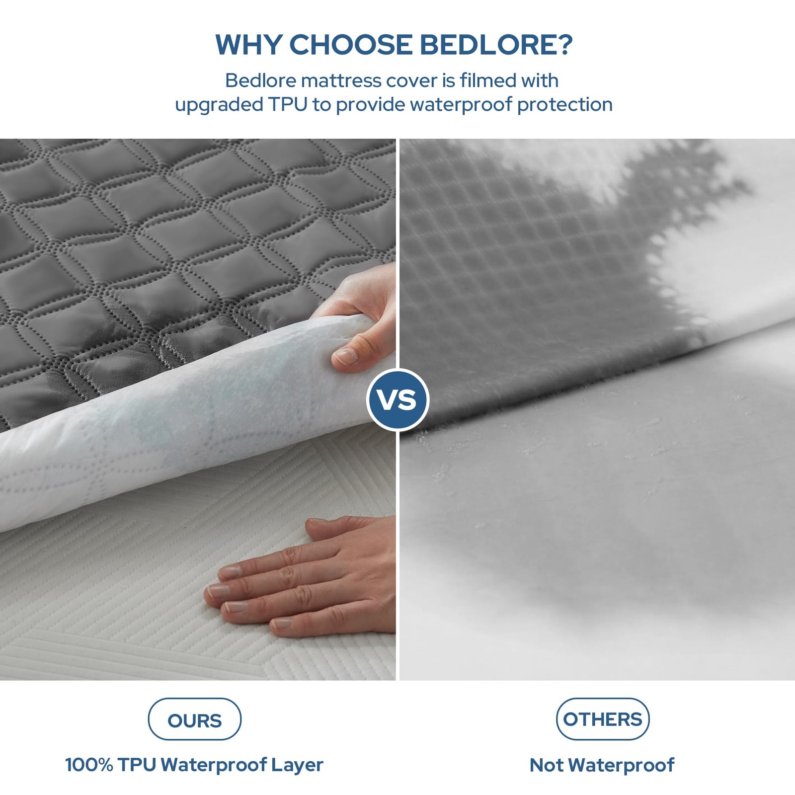 BEDLORE Waterproof Mattress Protector, Noiseless Queen Size Queen, Gray gallery