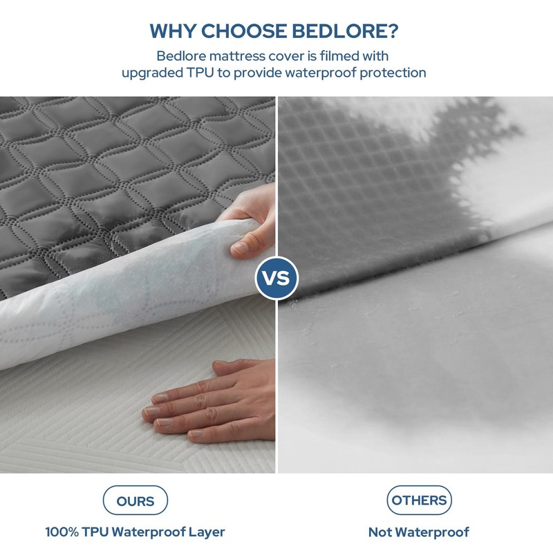 BEDLORE Waterproof Mattress Protector, Noiseless Queen Size Queen, Gray gallery