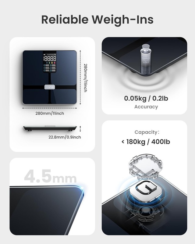 RENPHO Elis 2 Bluetooth Body Fat Scale, Smart Digital Bathroom Weight Scale Gift gallery