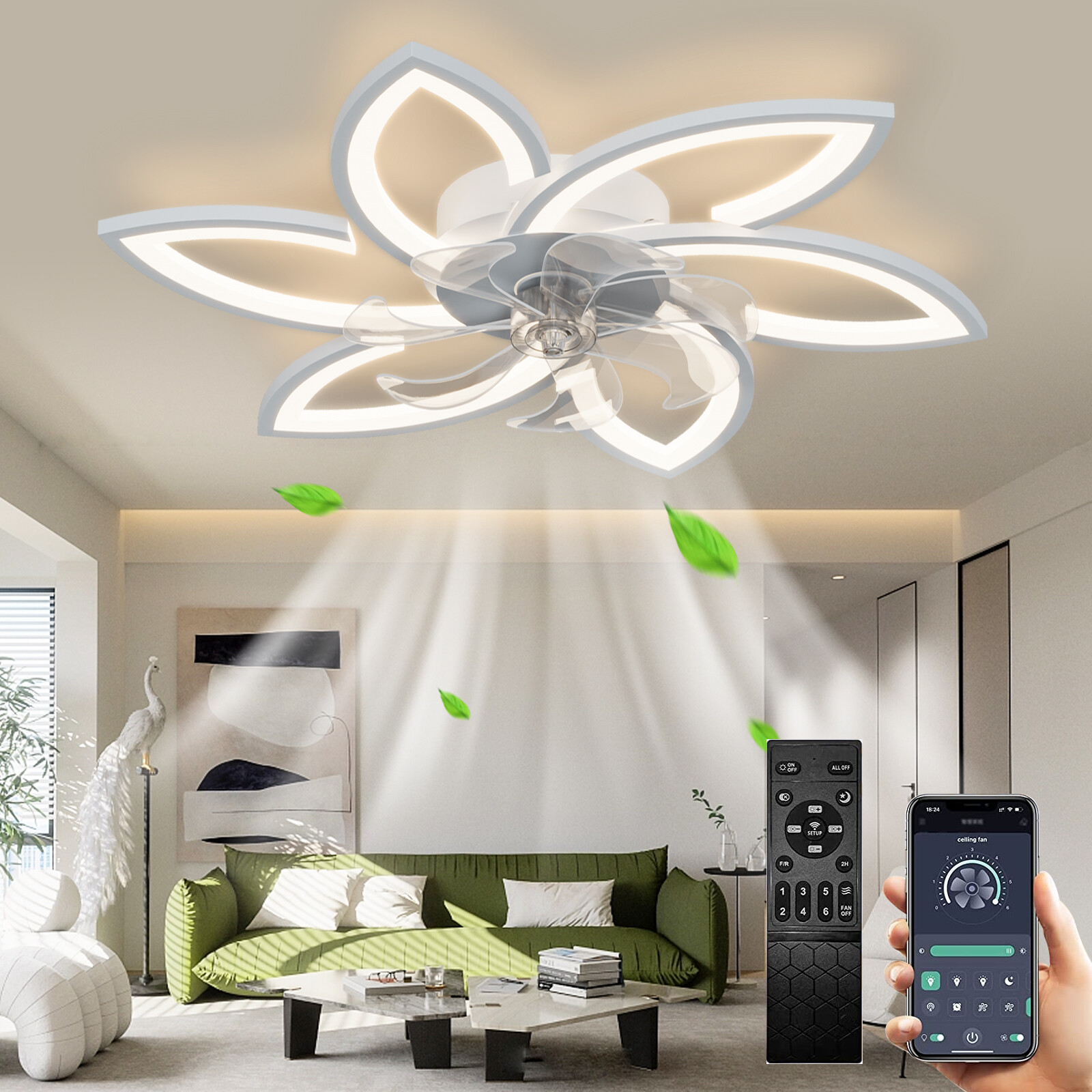 100W Low Profile Ceiling Fan With Light,Remote Control Flush Mount Ceiling Fan gallery