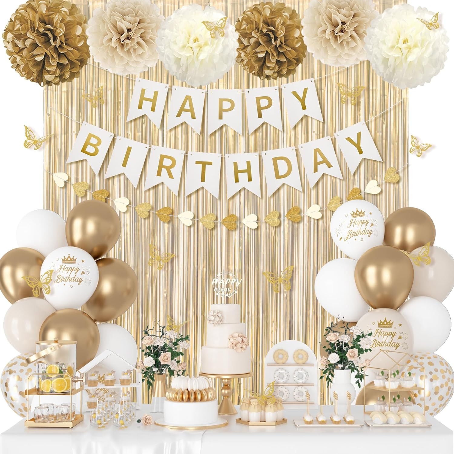 White and Gold Birthday Decorations for Women Girls, Gold White Sand Confetti Me gallery