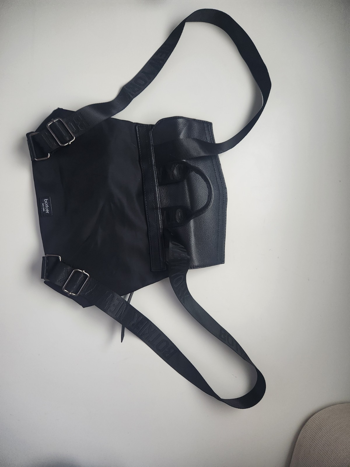 Botkier New York Black Mini Backpack Snap Closure Leather Nylon 3
