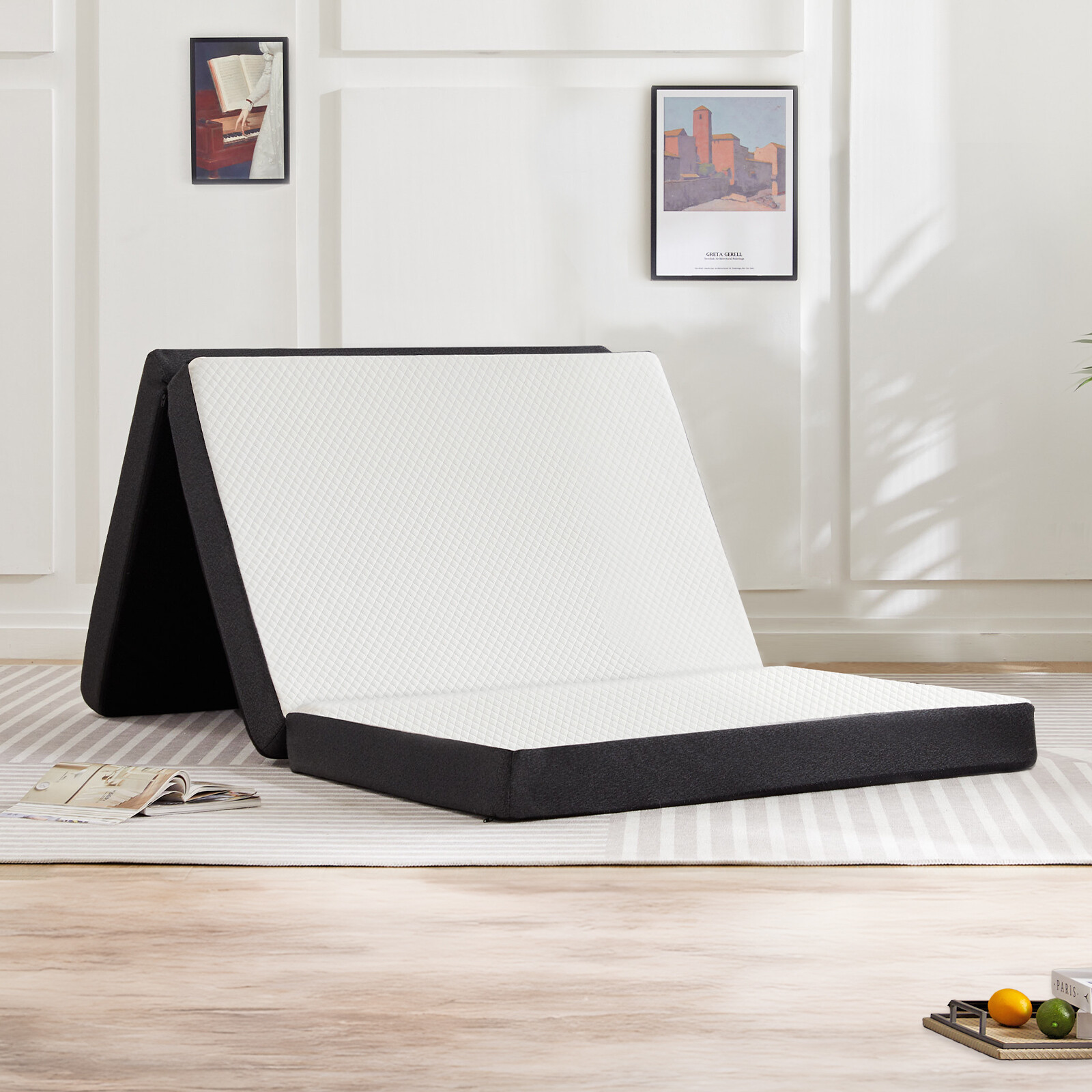 Tri-Fold Memory Foam Mattress Portable Foldable Mattress Topper w/Washable Cover gallery