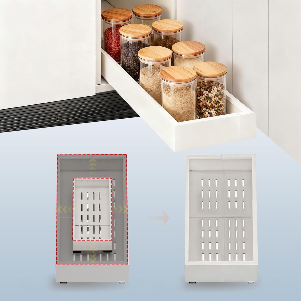 Pull out Cabinet Organizer,Width (7"-11") and Depth (17"-24") Expandable,No D...
