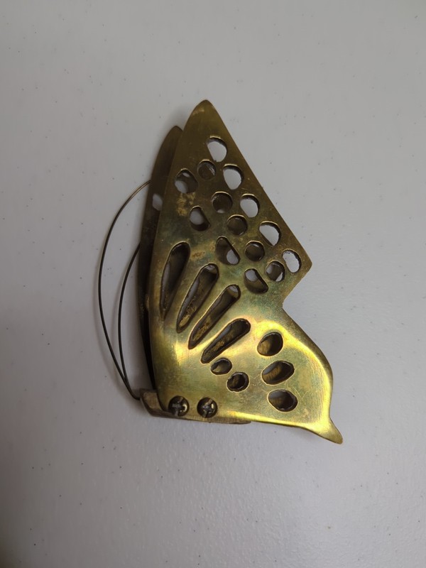 Vintage MCM Solid Brass Butterfly Wall Plaque Decor Lot Of 2 Wings Open Closed gallery