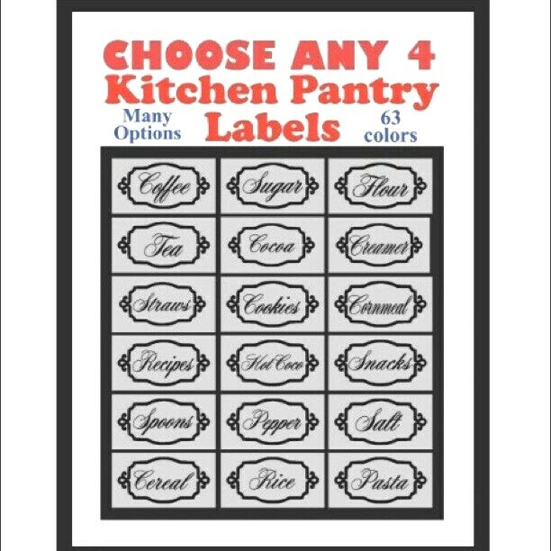 Custom Kitchen Canister label Set Vinyl Decal 63 Colors (Qty 4- see description) gallery