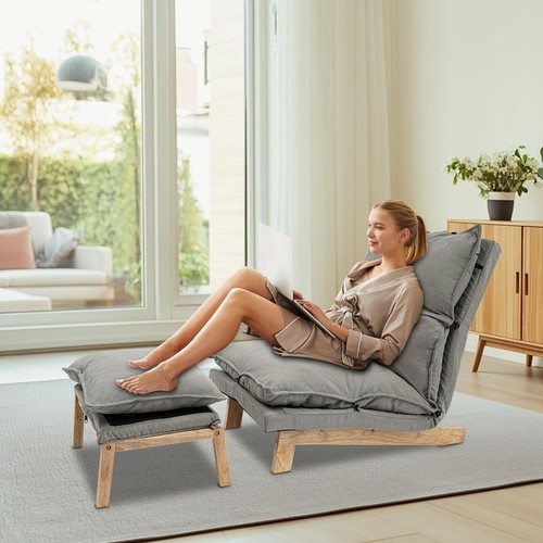 Grey Lounge Chair Single Lazy Sofa Leisure Balcony Adjustable Recliner USA gallery