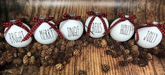 Secular Ornament Set – 6 Shatterproof Matte White Bulbs With Black Lettering
