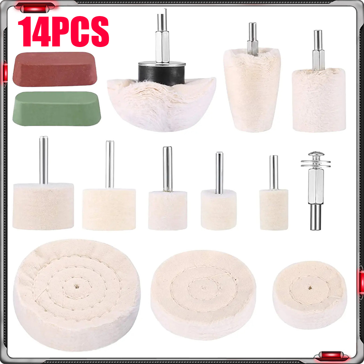 14PC Cotton Buffing Wheel Kit for Drill Rotary Tool Aluminum Metal Polishing Pad gallery