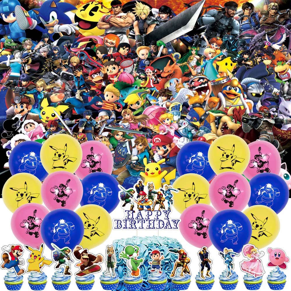 Super Smash Bros Birthday Decoration Party Supplies Balloon Cake Topper Backdrop gallery