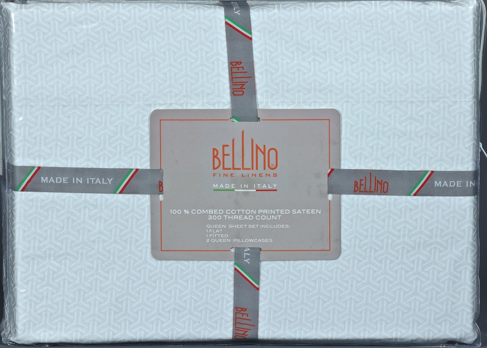 BELLINO Fine Linens WHITE 100% Combed Cotton PRINTED Sateen 300TC QUEEN Sz Set gallery