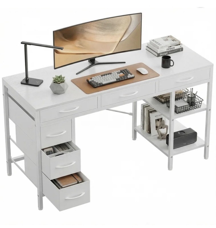 CONCETTA 55” Computer Desk w/ 6 Drawers & Shelves Modern Home Office White gallery