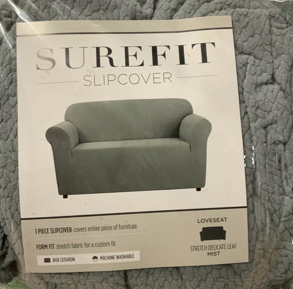 🛋 SureFit Stretch Delicate Leaf Box Cushion Loveseat Slipcover 60” X 70”Mist🆕 gallery