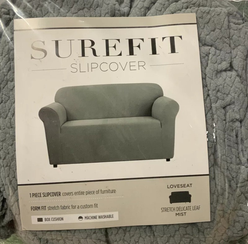 🛋 SureFit Stretch Delicate Leaf Box Cushion Loveseat Slipcover 60” X 70”Mist🆕 gallery