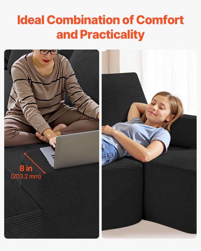 Modular Sectional Sofa U Shaped Cloud Couch with Chaise and Cushion Black gallery