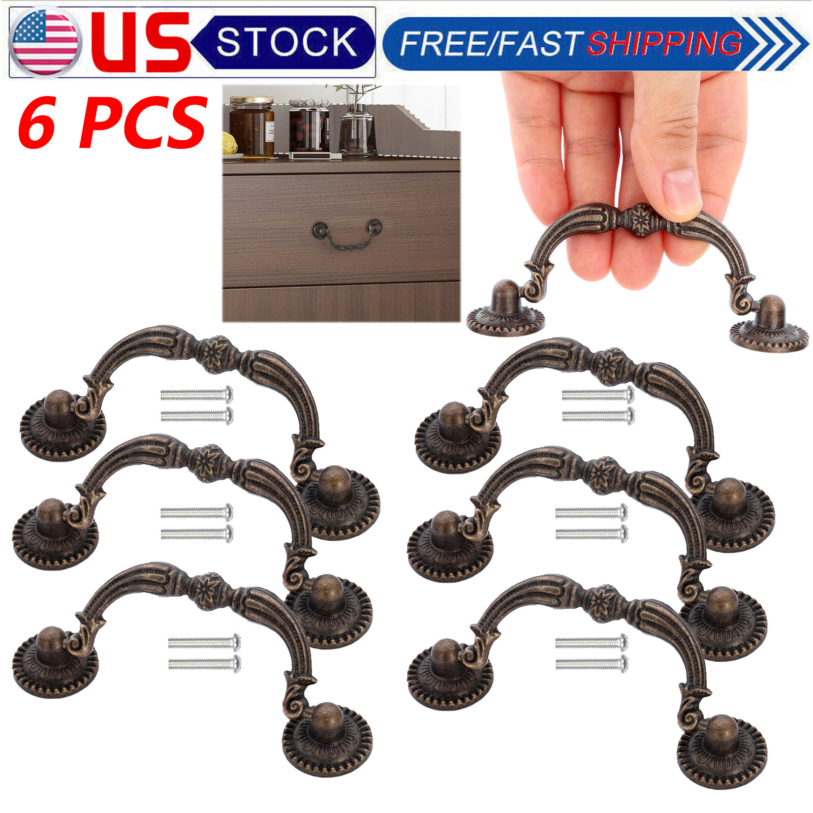 6Pack 3 Inch Bronze Vintage Drawer Pulls Handles Antique Drop Bail Cabinet Pulls gallery