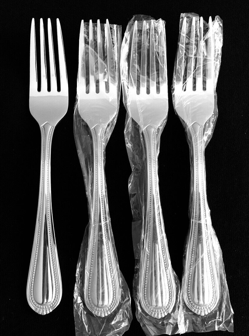 New ONEIDA Stainless COUNTESS 4 DINNER FORKS 7 3/4" Glossy Beaded Flatware NEW gallery