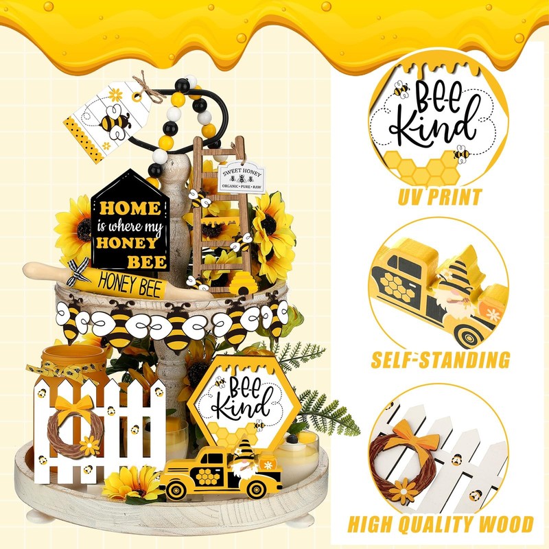 20 Pcs Spring Tiered Tray Decor Set Honey Bee As the Pictures Shown gallery