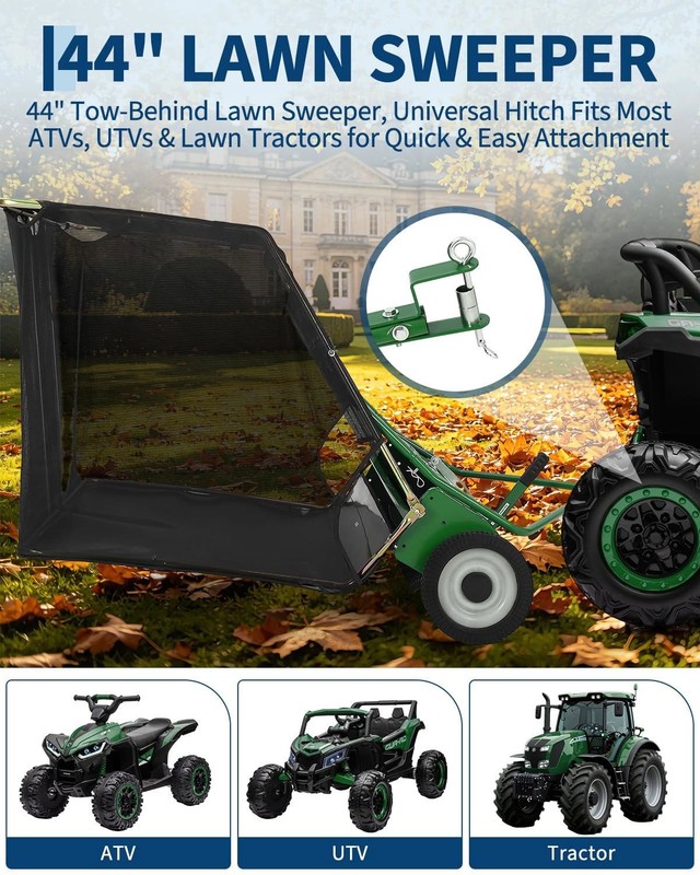 44'' Tow Behind Lawn Sweeper Pull Behind Lawn Sweeper w/ 29 Cu.Ft Leaf Collector gallery
