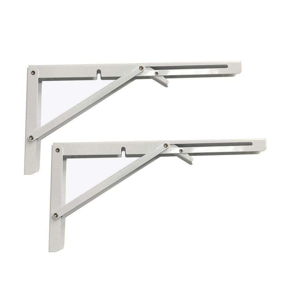 White Folding Shelf Brackets Max. Load 220 lb, Heavy Duty DIY Wall Mounted Sh...
