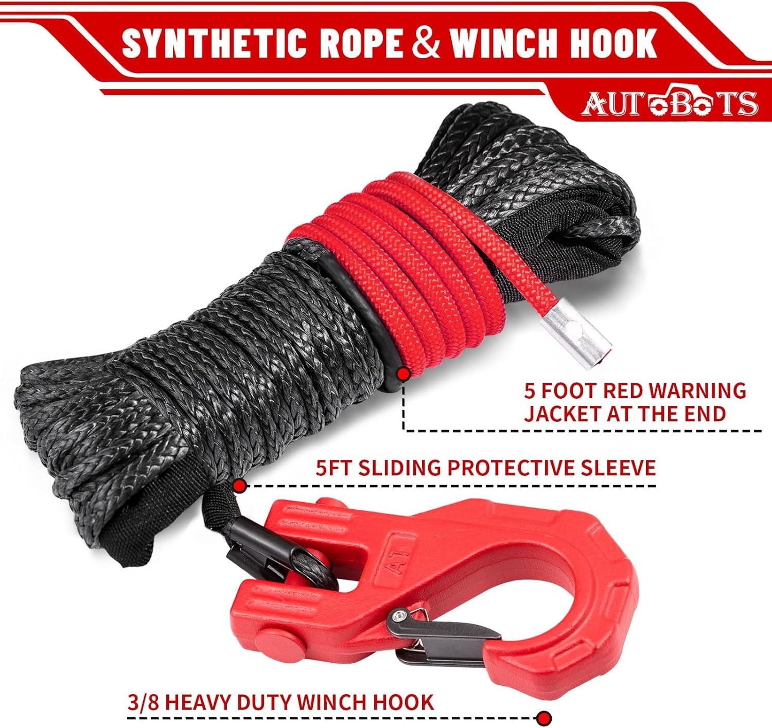 Synthetic Winch Rope 1/4" X 50 Ft，Max 9500lbs Winch Rope with Heavy Duty gallery