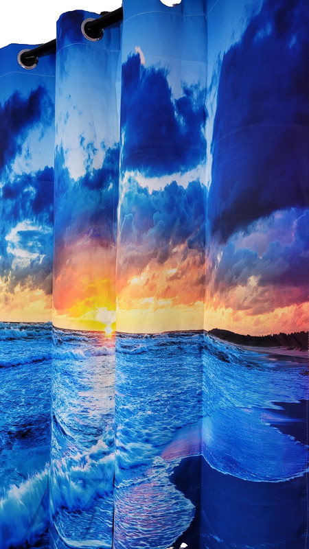 Ocean Beach Theme Sunset Waves Ocean Blackout Drapes Grommets 26Wx63H gallery