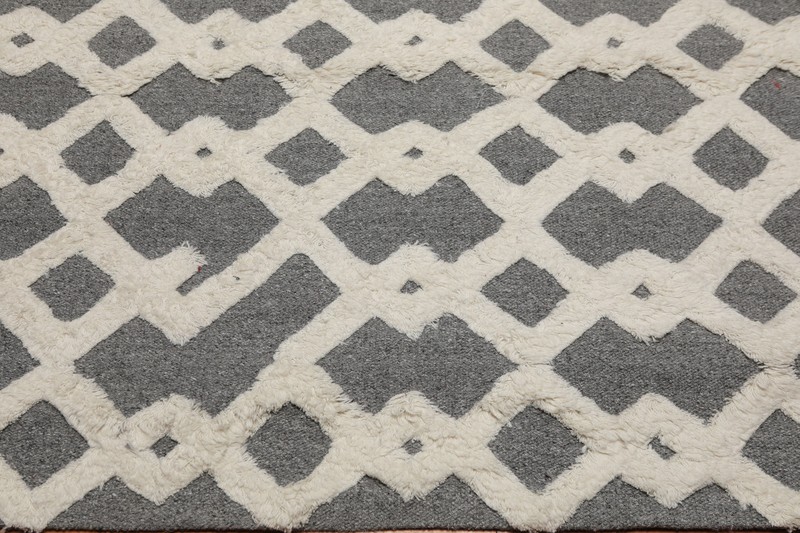 5'3" x 7'5" Handmade 100% Wool High Low Pile Area Rug Contemporary Gray gallery