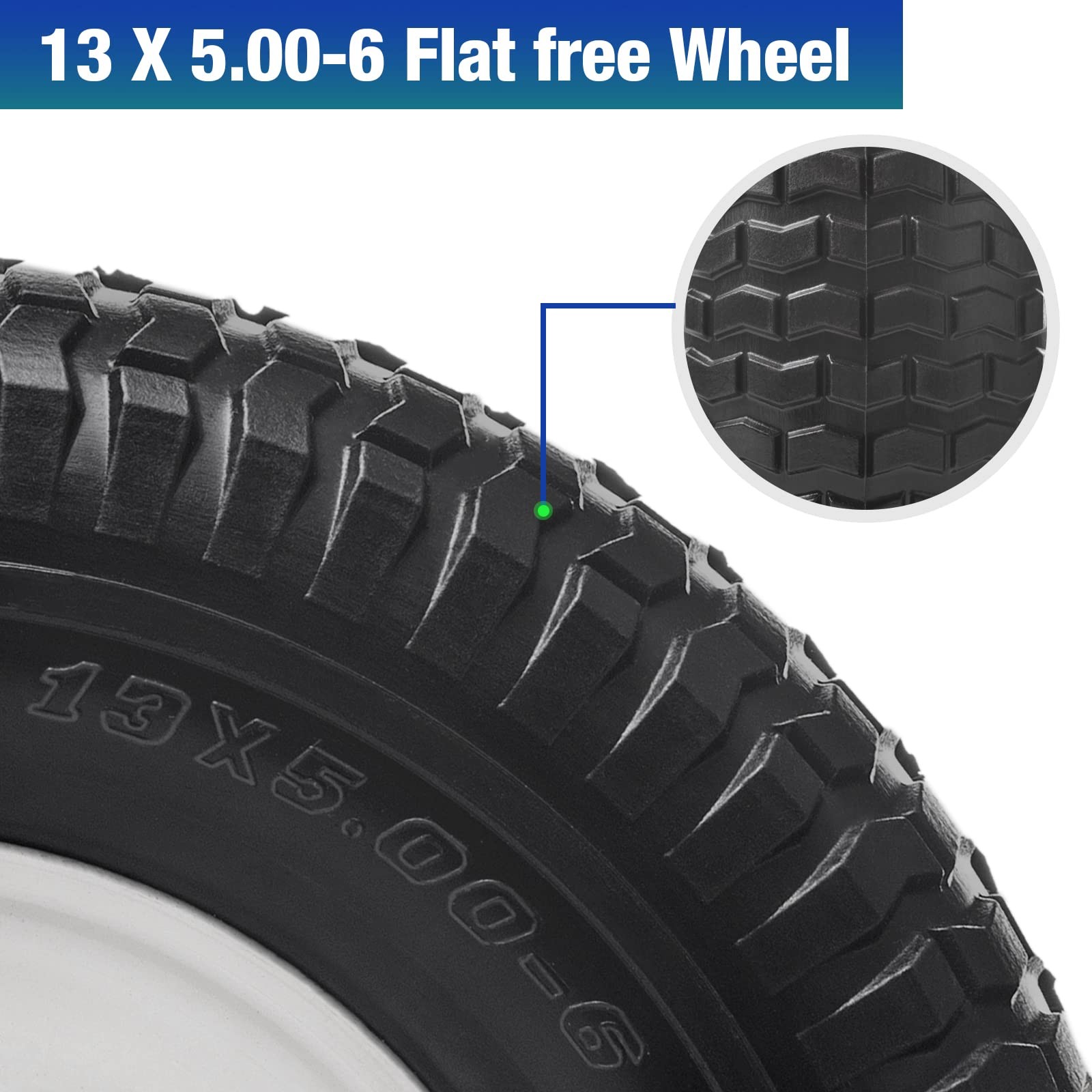 13" 5.00-6 Flat Free Solid Polyurethane Tire and Wheel , 1 Pack PU Airless Ti... gallery